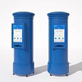 Two Blue Public Service Kiosks With Screen Display And Service Slot