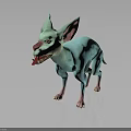 Teal Spotted Creature With Large Ears Red Eyes And Sharp Teeth In Standing Pose