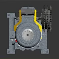 Gray Industrial Gear Motor with Yellow Component and Metal Base Structure