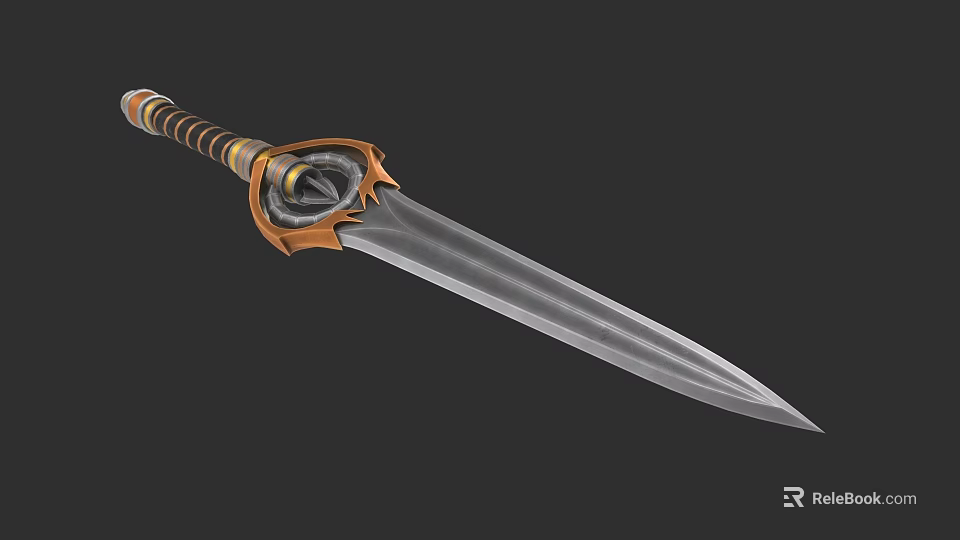 Fantasy Decorative Sword With Intricate Hilt Golden Black Stripes And Sharp Silver Blade 3d model 