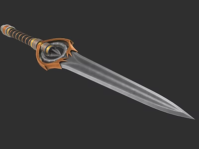 Fantasy Decorative Sword With Intricate Hilt Golden Black Stripes And Sharp Silver Blade 3d model