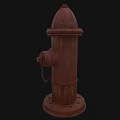 Rusty Red Fire Hydrant Fire Safety Equipment On Brick Pavement With Chains 3d model