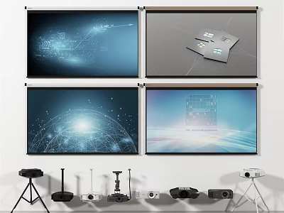 Projection Monitoring System With Multiple Screens Displaying Surveillance Content And Equipment 3d model