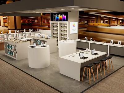 Modern Digital Store Interior with Smartphones Laptops and Accessories on Display Counters and Shelves 3d model