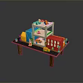 Miniature Landscape with Multi level Buildings Colorful Blocks and Toy Cars on Wooden Table