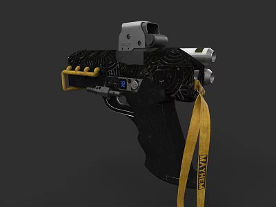 Tactical Pistol With Black Engraved Body Sight Yellow Accessory And TAKEDOWN Lanyard 3d model