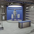 Modern Clothing Store Interior With Hanging Apparel Display Racks And Steps 3d model