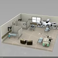 Medical Room Interior With Surgical Equipment Wheelchair Hospital Bed And Examination Table