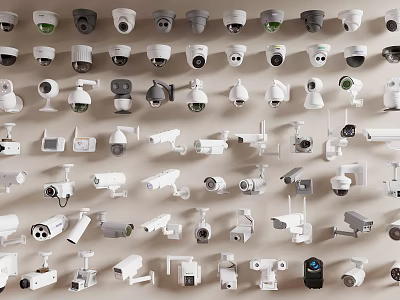 Various Projection Monitoring Security Devices With Different Camera Styles And Installation Options 3d model