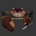 3D Modeled Aquatic Crab With Yellow Eyes Red Orange Claws And Brown Legs