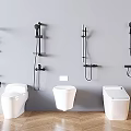 Modern Bathroom Accessories With Sleek Wall Mounted Shower Heads And White Toilets