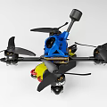 Blue Yellow Quadrotor Drone With Black Propellers Camera And Frame Structure 3d model