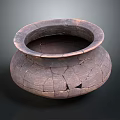 Ancient Brown Pottery Vessel With Cracked Surface And Textured Design 3d model
