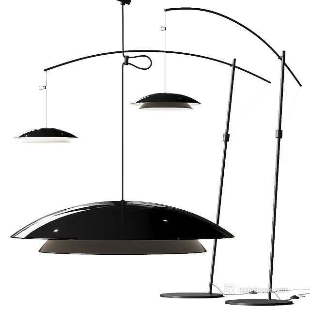 Modern Black Floor Lamp With Arched Stand And Hemispherical Shade 3d model