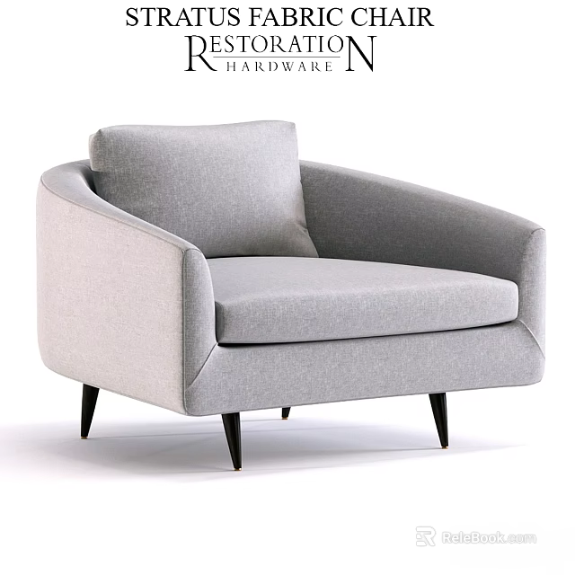 Stylish Modern Light Gray Upholstered Accent Chair With Armrests And Slim Black Legs 3d model 