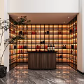 Elegant Modern Wine Cellar Interior With Illuminated Racks And Wooden Bar Counter