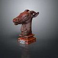 Decorative Animal Head Sculpture With Detailed Features And Checkered Base Stand