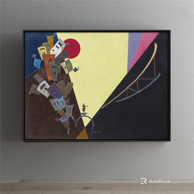 Abstract Geometric Painting With Red Sun Yellow Background And Bridge Structure 3d model