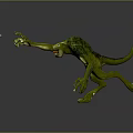 Green Scaled Dinosaur Like Character Reaching For Blue Butterfly In Gray Scene