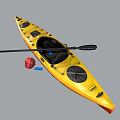 Yellow Kayak With Paddle And Red Buoy For Water Sports Activity
