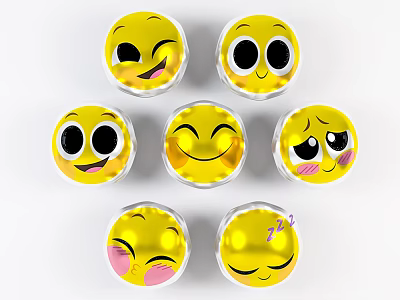 Yellow Round Inflatable Emoji Toys With Various Expressions Like Winking Laughing And Blushing 3d model