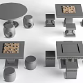 Table And Chair Sets With Various Modern Designs Gray Material Round Square Tables And Stools 3d model