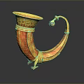 Horn Shaped Daily Life Item With Yellow Red Curved Design And Footed Base