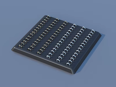 Silver Circular Jewelry Pieces Neatly Arranged On Black Square Base 3d model