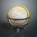 Vintage Globe With Yellow Ring Metal Stand And Geographic Map Details