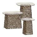 Decorative Shell Encrusted Tables With Clear Glass Tops And Unique Pedestal Design