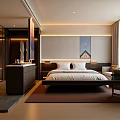 Modern Hotel Guest Room Featuring King Size Bed Floor to Ceiling Windows and Bathroom