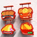 Public Facilities With Red Hanging Signs Displaying Fresh Bread Cookies Croissant And Muffin