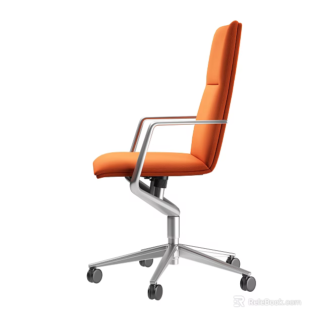 Modern Orange High Back Office Chair With Metal Armrests And Silver Base Wheels 3d model