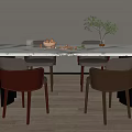 Oval Marble Top Dining Table Set With Colorful Chairs And Decorative Items 3d model