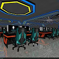 Modern Cyber Cafe Interior With Stylish Lighting Comfortable Gaming Chairs And High Performance Computers 3d model