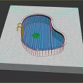 Cartoon Scene of Square Platform with Blue Swimming Pool and Hexagonal Tiles