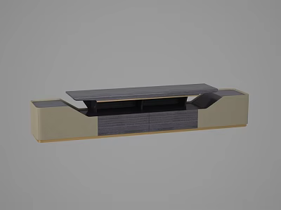 Modern TV Stand With Gray Wooden Top Beige Base And Storage Cabinets 3d model
