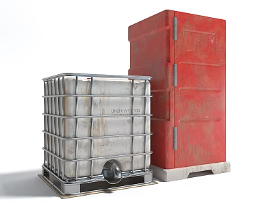 Public Facility Chemical Storage Container With Metal Frame And Red Storage Bin 3d model