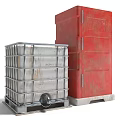 Public Facility Chemical Storage Container With Metal Frame And Red Storage Bin 3d model