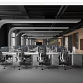 Modern Public Office Interior Design With Ergonomic Workstations Computers And Chairs 3d model