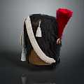 Traditional Hat with Black Fur Red Feather White Sash and Tassel Decoration