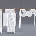 Elegant White Sheer Ceiling Drapery Hanging With Wooden Rods And Decorative Folds