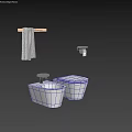 Modern White Toilet in Bathroom With Gray Wall Towel Rack And Toilet Paper Holder