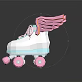 White and Light Blue Roller Skates with Pink Wings and Pink Wheels Design