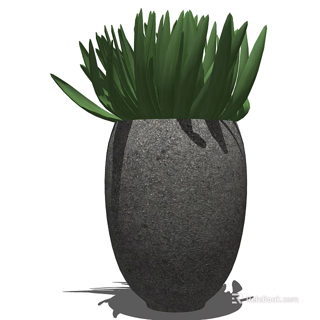 Green Leafy Bonsai Plant in Grey Textured Stone Pot for Indoor Decor 3d model 