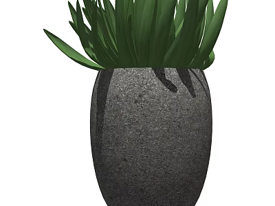 Green Leafy Bonsai Plant in Grey Textured Stone Pot for Indoor Decor 3d model