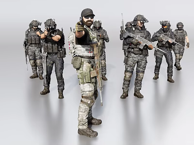Men In Tactical Gear With Rifles Standing Ready In Team Formation 3d model