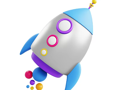 Vibrant Cartoon Rocket With Blue Top Purple Base Circular Decorations And Colorful Spheres 3d model