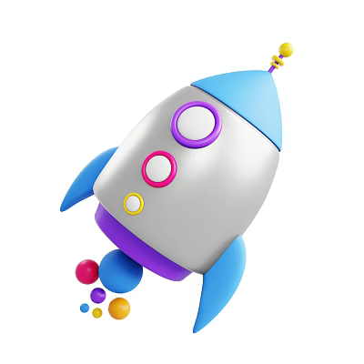 Vibrant Cartoon Rocket With Blue Top Purple Base Circular Decorations And Colorful Spheres 3d model