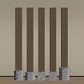Five Brown Columns With Gray Stone Bases Against Beige Wall And Brown Floor